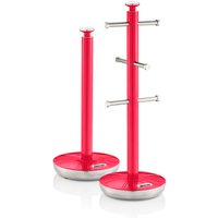Towel Pole and Mug Tree Set Retro Grey - Red