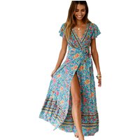 Patterned Bohemian Maxi Dress - Green / UK 10