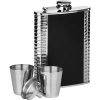 Auden Ribbed Stainless Steel Hip Flask Set - Black