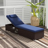 Outdoor Lounge Chair with 6-level Backrest - Blue