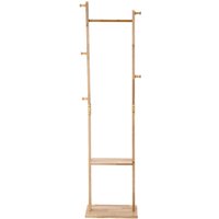 Modern Wooden Coat Stand with 5 Hooks - Natural Wood