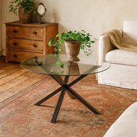 Saignon Round Glass Dining Table with Cross Leg Metal Base - Black