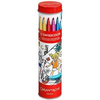 Caran d'Ache Swisscolor 10 Water-Soluble Fibre Felt Pens with Poster in Metal Cylinder - Assorted Colours