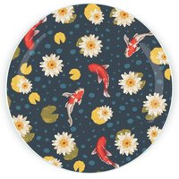 Koi Fish Pond Textured Glass Round Trivet - Small Kitchen Chopping Board - Blue