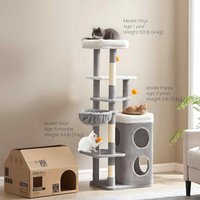 Multi-Level Cat Tower with Basket, 2 Caves, Perches and Scratching Posts, Indoor Cat Tree, Dove Grey - Dove Grey