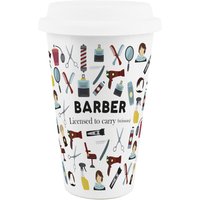 Novelty Barber Ceramic Travel Mug - Reusable Drinks Cup Gift - White