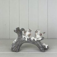KDMD Large Polyresin Birds on Branch in Grey