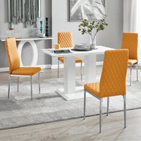 Imperia 4 Modern White High Gloss Dining Table and 4 Milan Chairs Set - Mustard