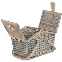 Poplar Antique Wash Swing Handle Picnic Basket - Grey