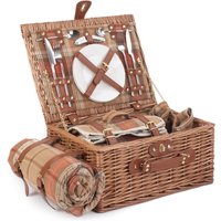 Autumn Red Tartan Fitted Picnic Basket with Cooler - EOL - Brown