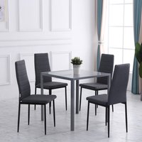 HOMCOM High Back Dining Chairs Modern Upholstered Linen-Touch Fabric - Grey
