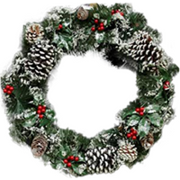 Artificial Snow Dusted Door Wreath with Berries and Pinecones 50cm - Green