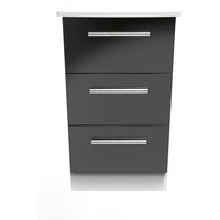 Knightsbridge Ready Assembled 3 Drawer Bedside Cabinet - Black Gloss & White Matt