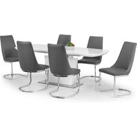Como White High Gloss Table and Como Chairs Set - Grey / 1 Table and 6 Chairs