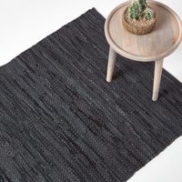 Denver Leather Woven Rug Runner - Black / 150cm