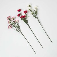 Homescapes Artificial Carnation Spray Single Stem Set of 3, 55cm - Pink, Green, White