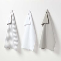 Striped Grey Cotton Tea Towels Set Of Three - Grey