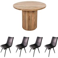 York Natural Solid Mango Wood Round Dining Table Set With 4 Chairs - Light Wood