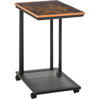 Industrial C Shaped Side Table With Mesh Shelf Wheels - Brown
