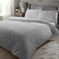 Teddy Fleece Polyester Duvet Set With Pillowcase - Silver / Single