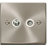 Satin Brushed Chrome Satellite And Isolated Coaxial 1 Gang Socket - White