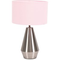 Jax Brushed Chrome Dimmable Touch Table Lamp with Fabric Drum Shade - Pink