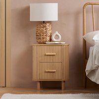 2 Oak Brown Drawer Wooden Fluted Bedside Axel Birlea - Oak