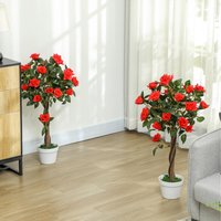 Outsunny Artificial Rose Tree - Red and Set of 2 / 3.5kg