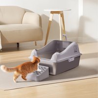 Large Stainless Steel Open Cat Litter Box with Small Step - Grey