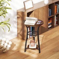 HOMCOM Small Round Side Table for Narrow Space 3 Tier End Table - Rustic Brown