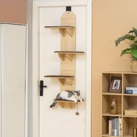 PawHut 4-Level Door Mounted Cat Tree with Washable Plush Mats - oak