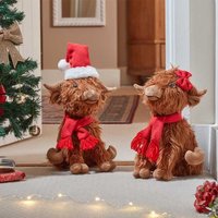 Christmas Highland Cow Plush Decoration - Brown / 33cm / 400g