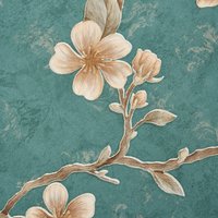 Vintage Non-Pasted Non-Woven 3D Embossed Floral Wallpaper Roll - Green