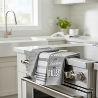 Embroidered 3pk Tea Towel Set My Kitchen My Rules - Grey White