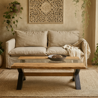 Vouvant Live Edge Mango Wood and Glass Coffee Table Matt Finish - Black