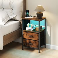 Bedside Nightstand with Charging Station - Brown