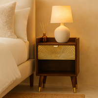 Solid Wood One Drawer Bedside - Brown and Gold