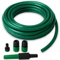 PVC Garden Hose Pipe Set With Nozzle, Fittings and 4 Spray Patterns - Green / 15m