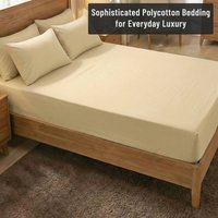 Smart Living Luxury Non-Iron Easy CarePolycotton 32cm Deep Fitted Bedsheet in Natural | Size: Super King Fitted