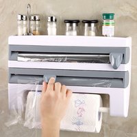 Cling Film Paper Towel Storage Roll Holder Foil Dispenser Wall Mounted - Grey