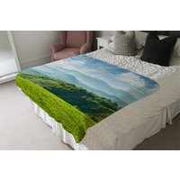 Panorama Of Beautiful Countryside Of Romania Blanket - Green