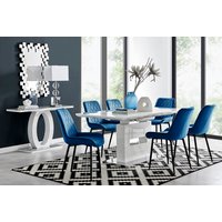 Arezzo Large Extending Dining Table with 6 Pesaro Black Leg Chairs - Blue