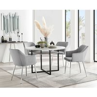 Adley Grey Concrete Effect Storage Dining Table and 4 Calla Silver Leg Chairs - Grey