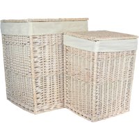 Whitewash Rectangular Laundry Basket with Off White Lining - Off White / 46cm / 5.5kg