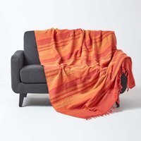 Cotton Morocco Striped Terracotta Throw - Terracotta / 150 x 200 cm