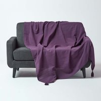 Homescapes Cotton Rajput Ribbed Throw - Purple / 360cm / 2.32kg
