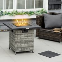 Outsunny 40,000 BTU Rattan Gas Fire Pit Table - Grey