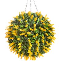 Best Artificial 38cm Yellow Lush Lavender Hanging Basket Flower Topiary Ball - Yellow