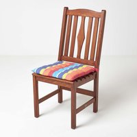 Multi Colour Stripe Cotton Seat Pad with Button Straps - Mulit Colour / 5cm