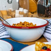 16cm White Enamel Bowls Pack of 12 - Red